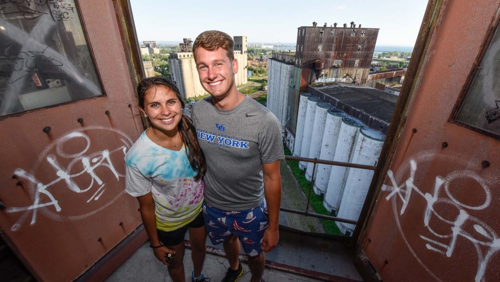 Couple at silo city vertical